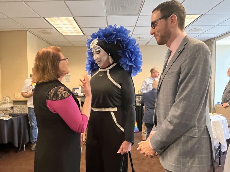 Sister Roma with state Sen. Scott Wiener (D-San Francisco) and Senate President Pro Tem Toni Atkins (D-San Diego)