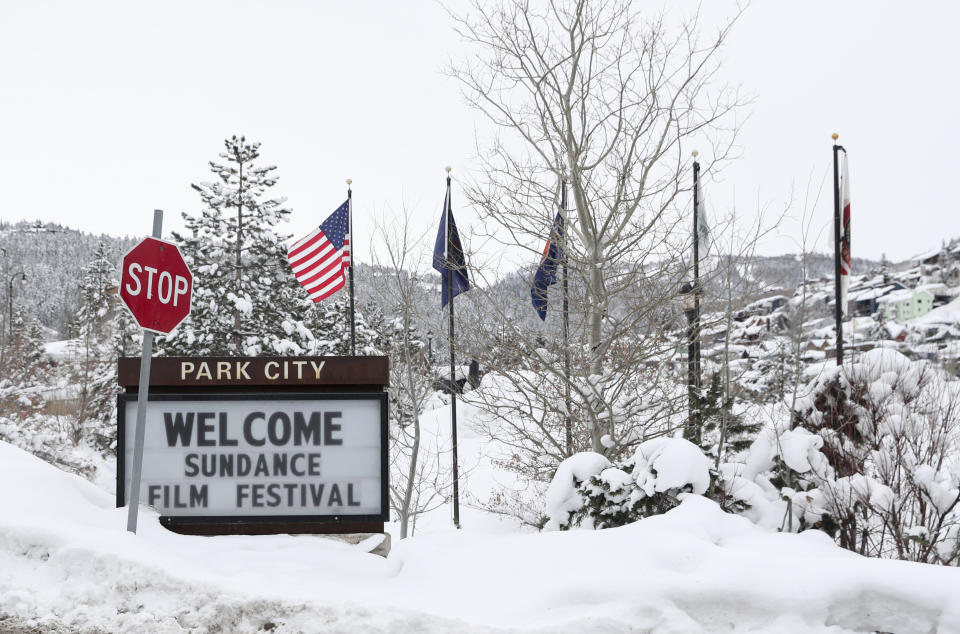 A sign outside Main Street welcomes visitors to the 2023 Sundance Film Festival, Thursday, Jan. 19, 2023, in Park City, Utah. (Photo by Danny Moloshok/Invision/AP)