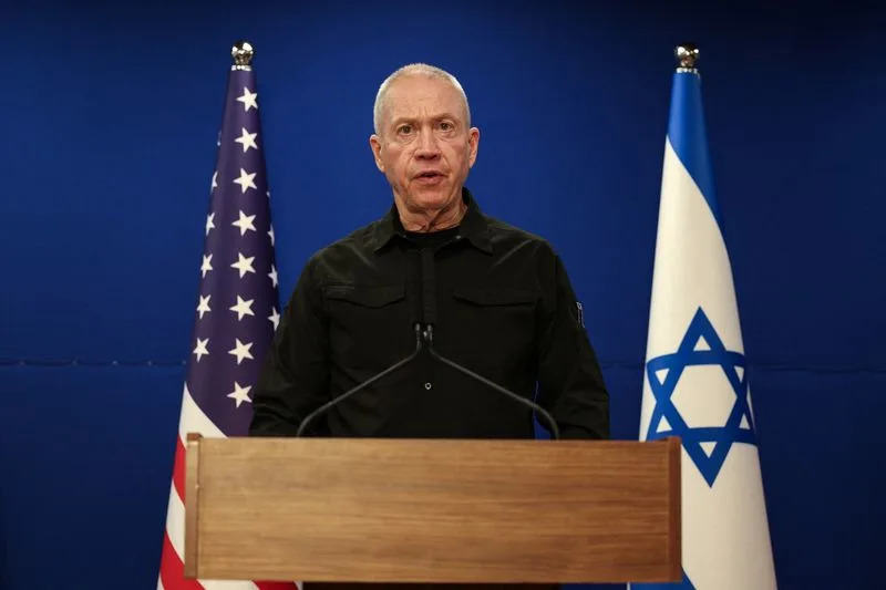 U.S. Secretary of Defense Austin and Israeli Defense Minister Gallant hold a joint press conference at Israel's Ministry of Defense, in Tel Aviv