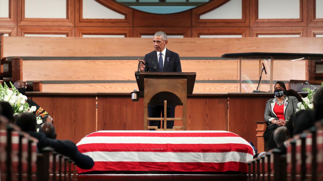 Former President Barack Obama called the filibuster a &ldquo;Jim Crow relic&rdquo; in his eulogy at the funeral service for the late Rep. John Lewis at Ebenezer Baptist Church on July 30, 2020, in Atlanta. (Photo: Alyssa Pointer-Pool/Getty Images)