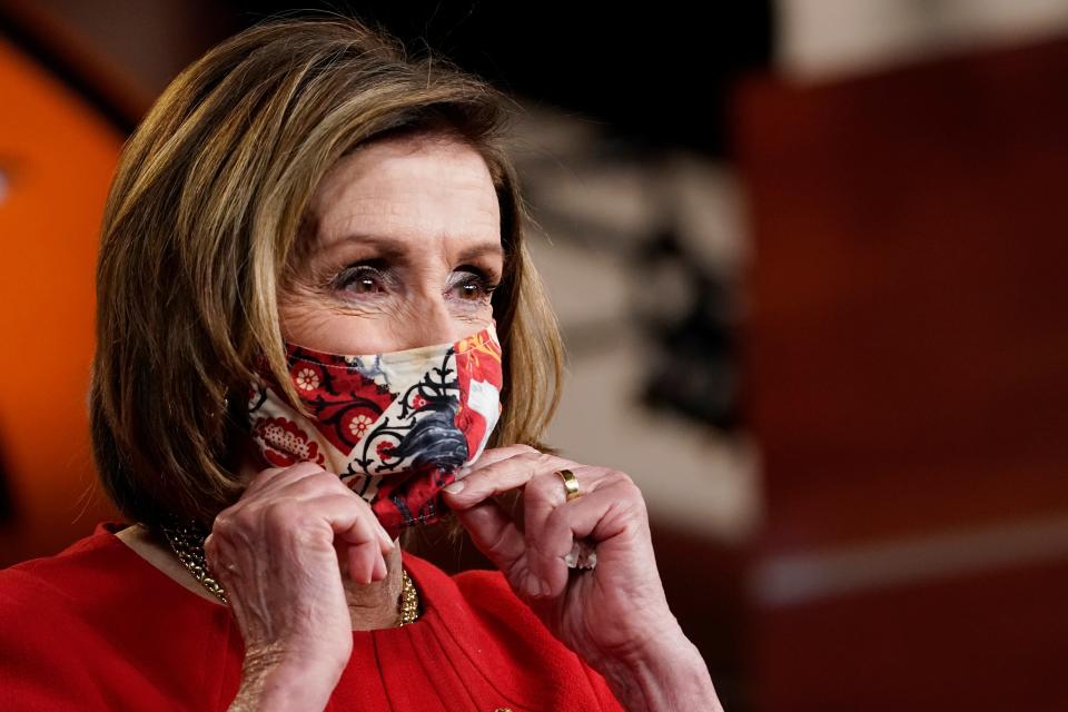 <p>Nancy Pelosi after a news conference on Capitol Hill in Washington on 13 May, 2021</p> (AP)