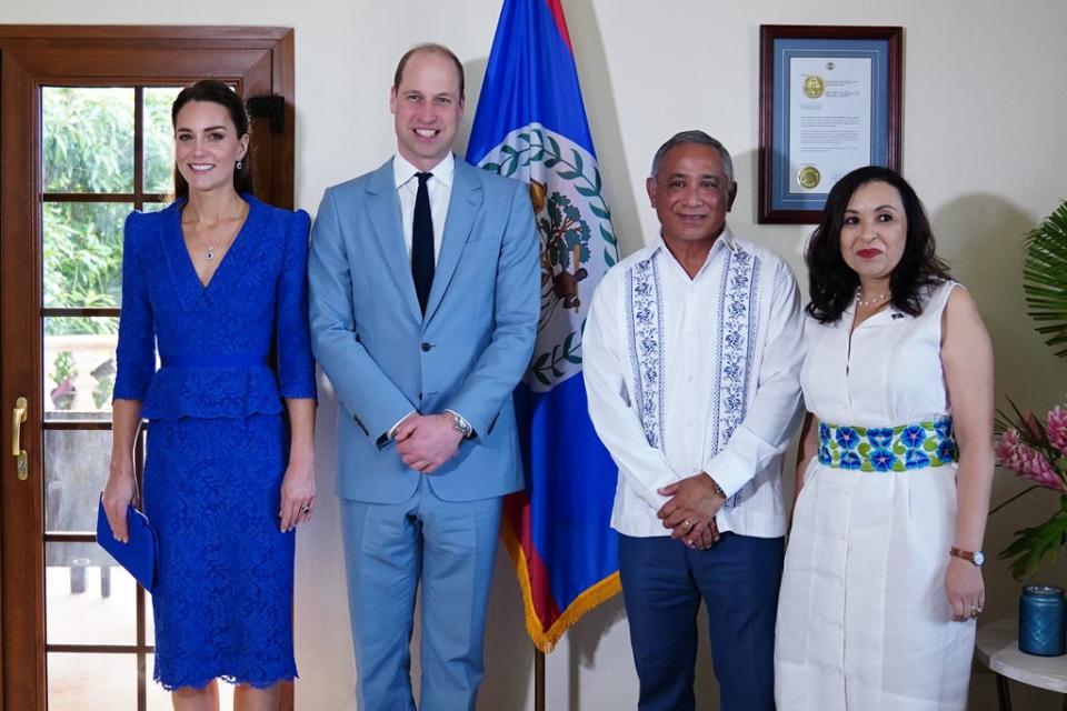 The Duke and Duchess of Cambridge with Belize’s prime minister Johnny Briceno and his wife Rossana (Jane Barlow/PA) (PA Wire)