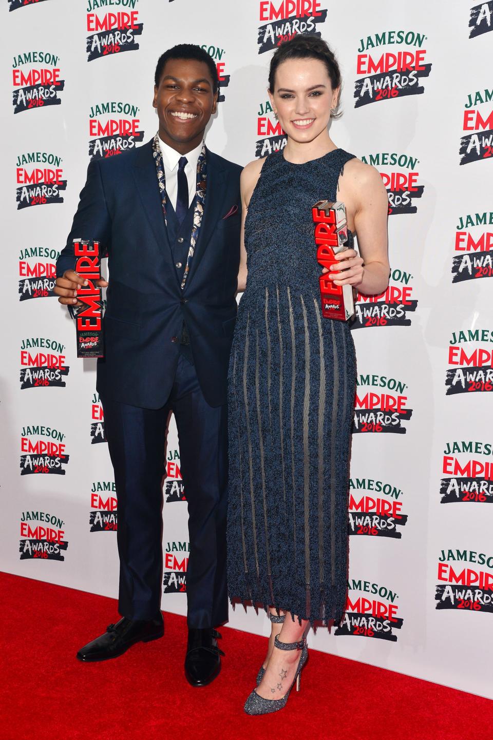 John Boyega and Daisy Ridley at the Empire Film Awards held at The Grosvenor House Hotel.(London, England, UK)