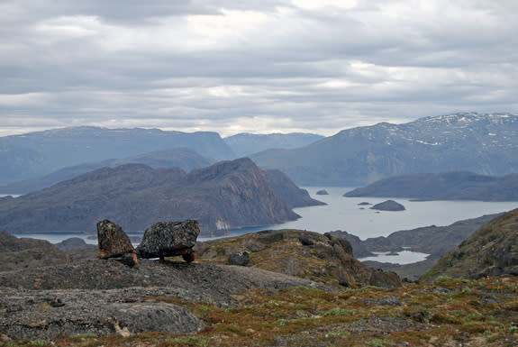 An ancient landscape near Upernavik, Greenland. Rocks on these highland surfaces are crumbly, break into sheets and show little evidence of glacial erosion.