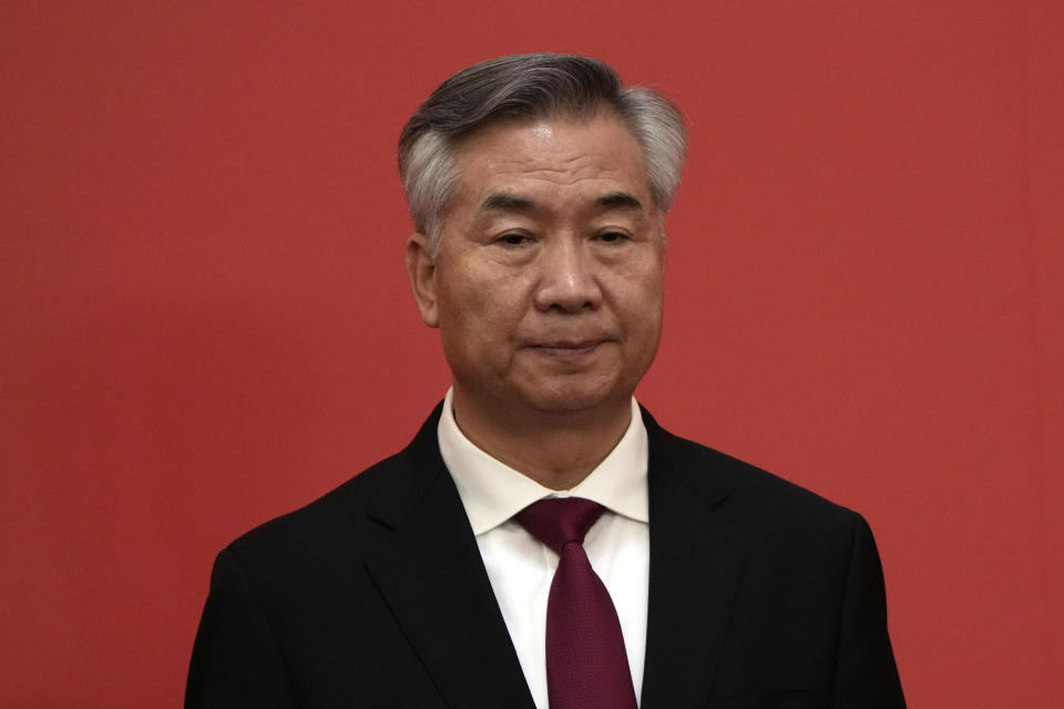 Li Xi attends an event to introduce new members of the Politburo Standing Committee at the Great Hall of the People in Beijing, Sunday, Oct. 23, 2022. (AP Photo/Ng Han Guan)