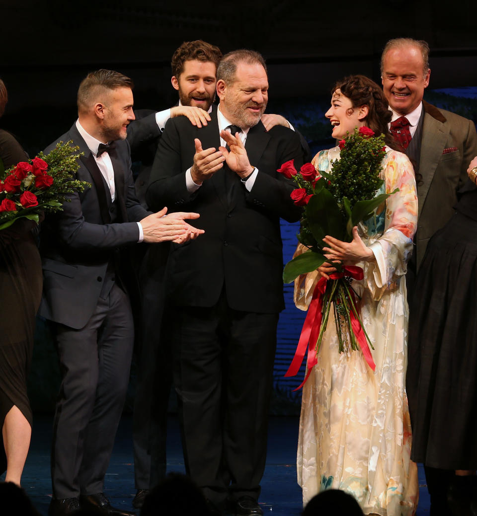 Harvey Weinstein with actors and a composer&nbsp;during the&nbsp;opening night performance of "Finding Neverland." Weinstein needed to pay the theater company behind the production $600,000 by a certain date, or he'd lose his investment in the show. (Photo: Jemal Countess via Getty Images)