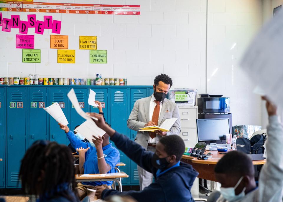 CEO of KIPP Memphis Public Schools, Dr. Antonio Burt, visits classrooms at KIPP Memphis Collegiate Elementary on Wednesday, Nov. 10, 2021.