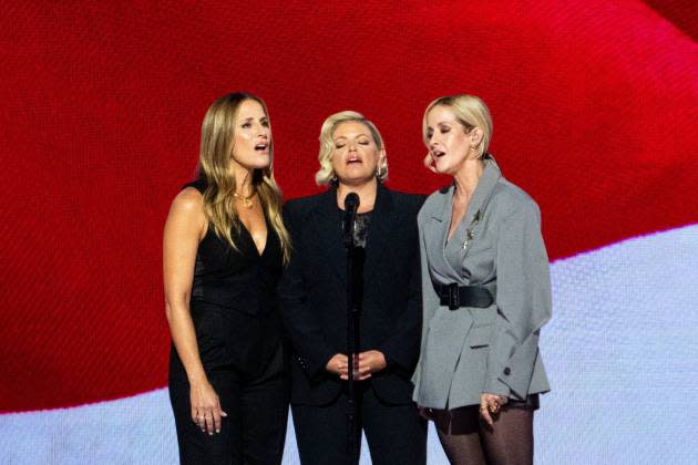 The Chicks sing the National Anthem at the DNC in Chicago on Aug. 22, 2024.  - Credit: Bill Clark/CQ-Roll Call, Inc via Getty Images