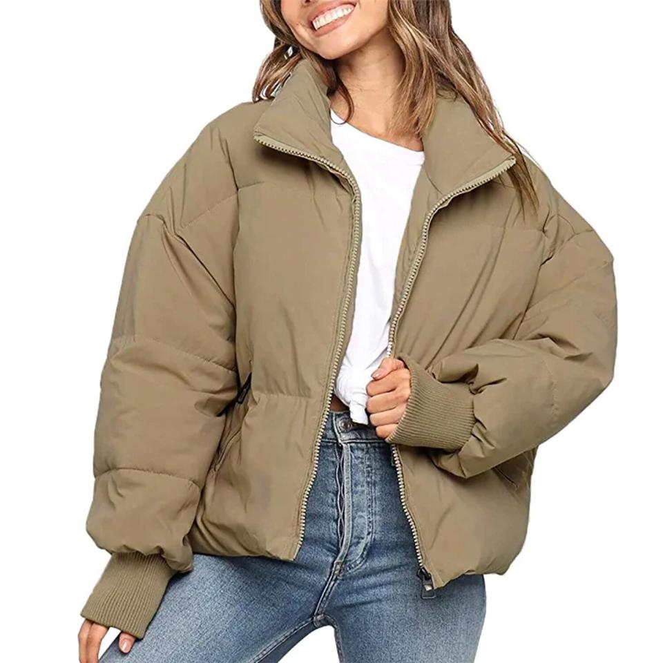 ZCSIA Women's Winter Long Sleeve Full Zipper Oversized Baggy Puffer Short Down Jacket Coat