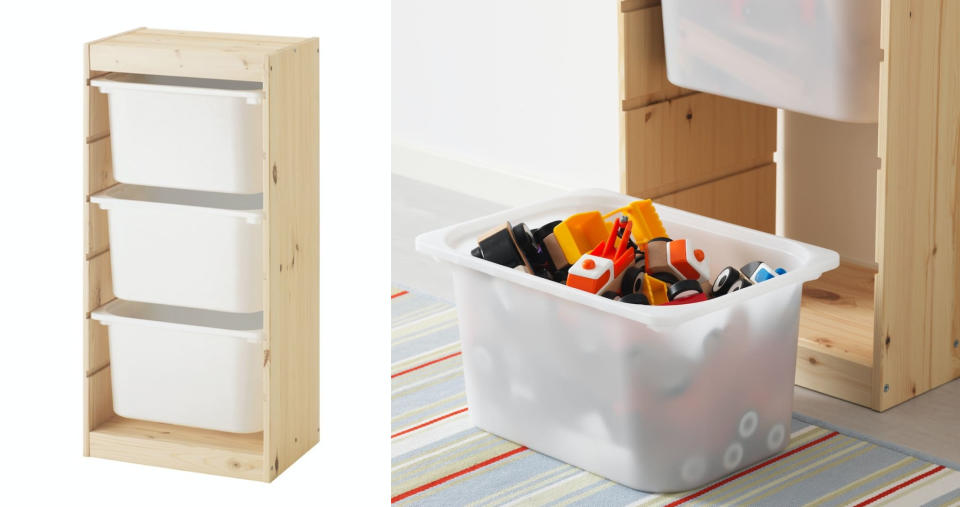 IKEA 年度最熱銷TOP7：染白松木/白色TROFAST收納組合附收納盒 NT.1,785 兒童房最需要遊戲和玩具收納空間，TROFAST系列包含堅固的木質櫃框和輕巧的塑膠收納盒，孩子可以輕鬆拉出、搬移和放回，適合整齊收納玩具，低收納櫃設計，方便讓小朋友拿取和整理物品，讓孩子學會收納的第一課，就從TROFAST系列開始吧！