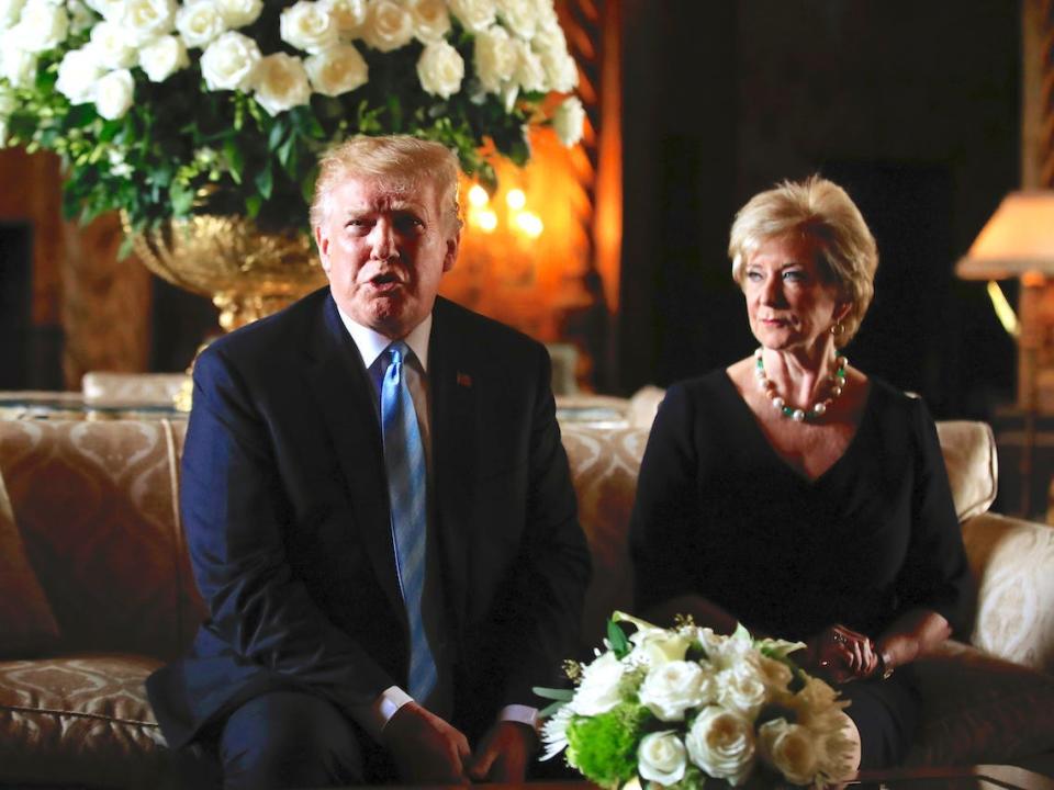 President Donald Trump with major donor and former Small Business Administration Administrator Linda McMahon.