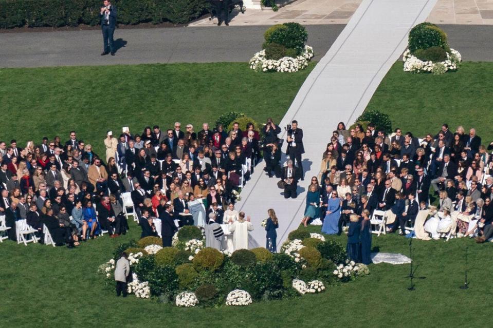 An aerial view of Naomi Biden's wedding on the South Lawn of the White House
