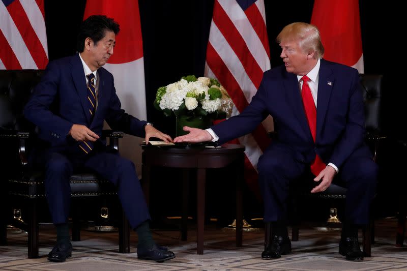 Japan's Prime Minister Abe meets with U.S. President Trump in New York City, New York