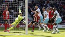 Britain Soccer Football - Sunderland v West Ham United - Premier League - Stadium of Light - 15/4/17 West Ham United's James Collins scores their second goal Action Images via Reuters / Ed Sykes Livepic