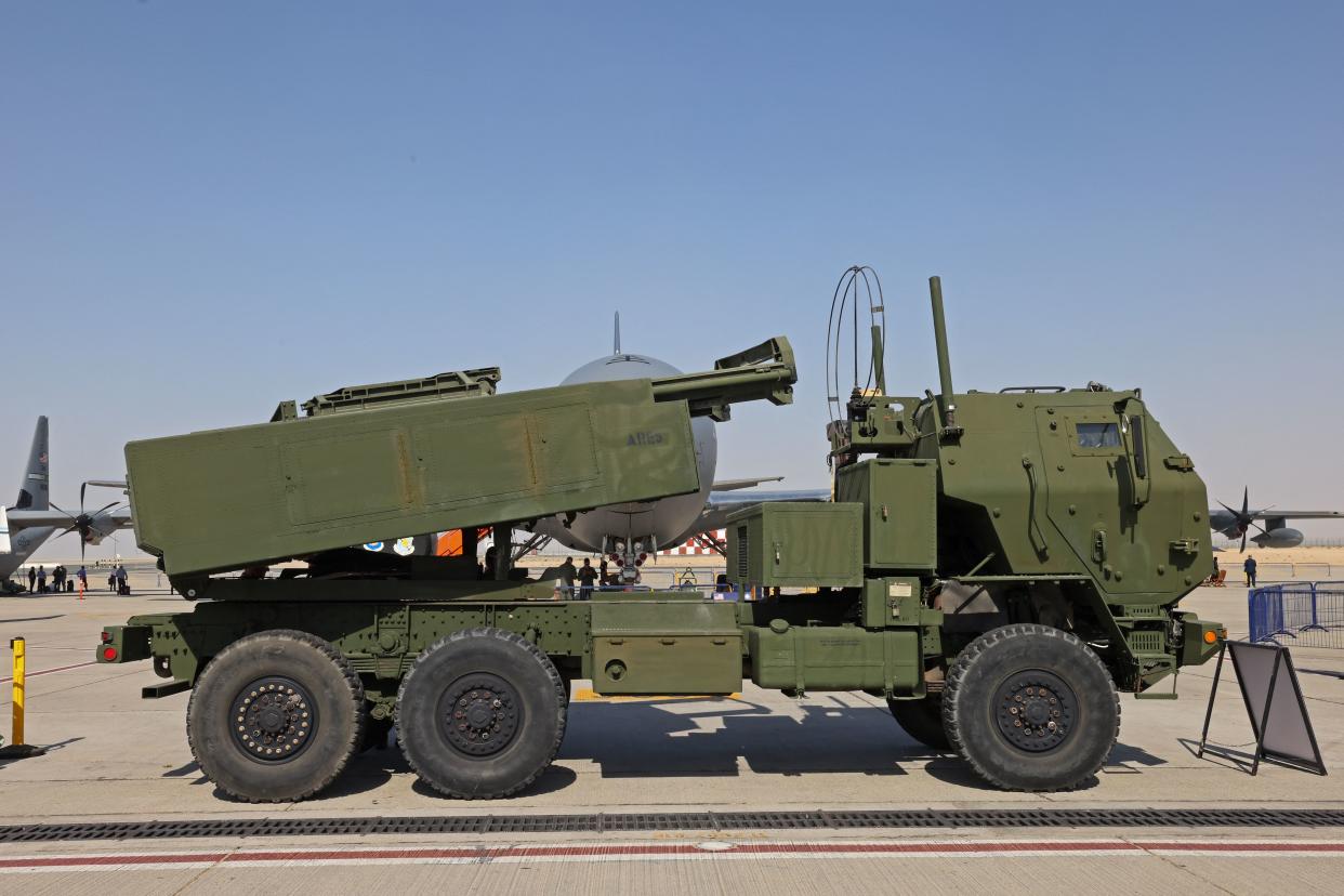 A rocket launcher parked near an airport.