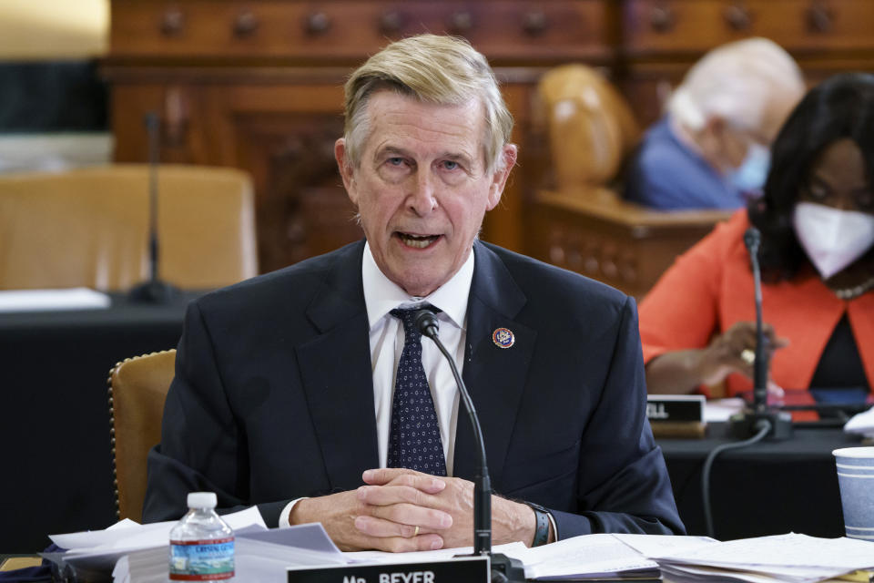 FILE - Rep. Don Beyer, D-Va., speaks at the Capitol in Washington, Sept. 9, 2021. To educate themselves on Artificial Intelligence, lawmakers have created a task force and invited experts to explain how AI could transform our lives. Beyer is taking it even further by enrolling in college to get a Master's degree in machine learning. (AP Photo/J. Scott Applewhite, File)