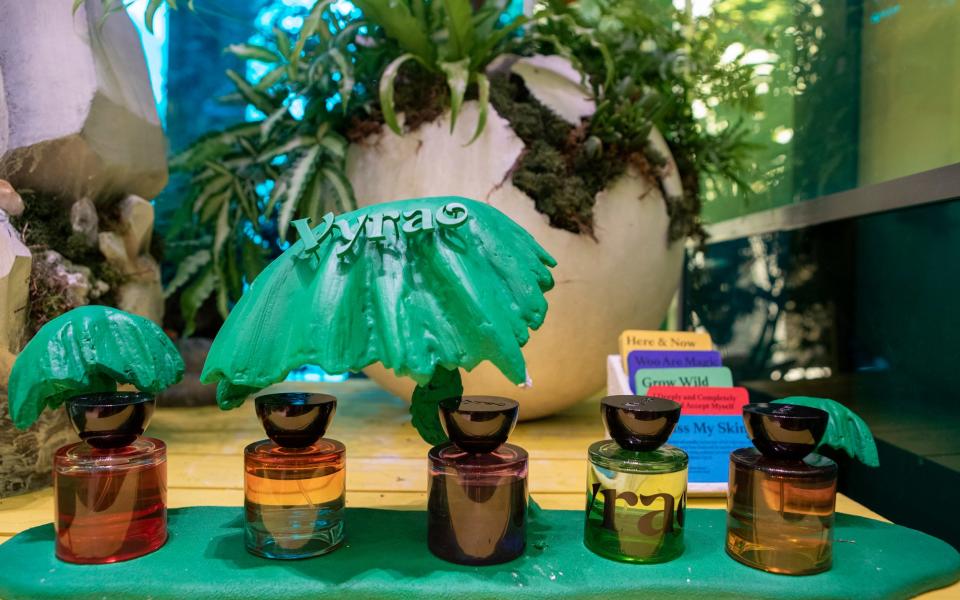 The display of botanical perfumes by Vyrao, a perfumery that specialises in 'high vibrancy' fragrances that evoke "positive emotion" - Rii Schroer