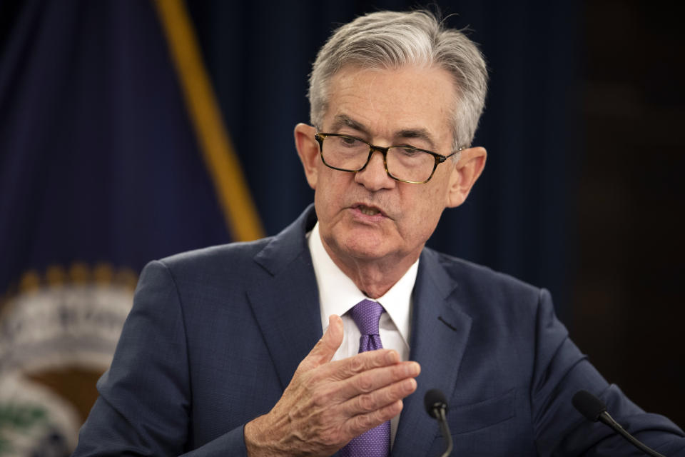 Federal Reserve Chairman Jerome Powell speaks during a news conference following a two-day Federal Open Market Committee meeting in Washington, Wednesday, July 31, 2019. The Federal Reserve cut its key interest rate for the first time in a decade to try to counter threats ranging from uncertainties caused by President Donald Trump's trade wars to chronically low inflation and a dim global outlook. (AP Photo/Manuel Balce Ceneta)