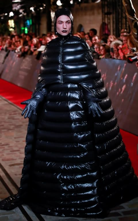 Ezra Miller in a creation that's a collaboration by Moncler and Valentino, on the red carpet - Credit: Reuters 