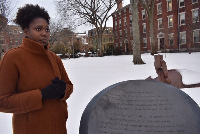 Maiyah Gamble-Rivers created the Slavery & Legacy tour for the Center for the Study of Slavery & Justice at Brown University that includes a stop at the Slavery Memorial.