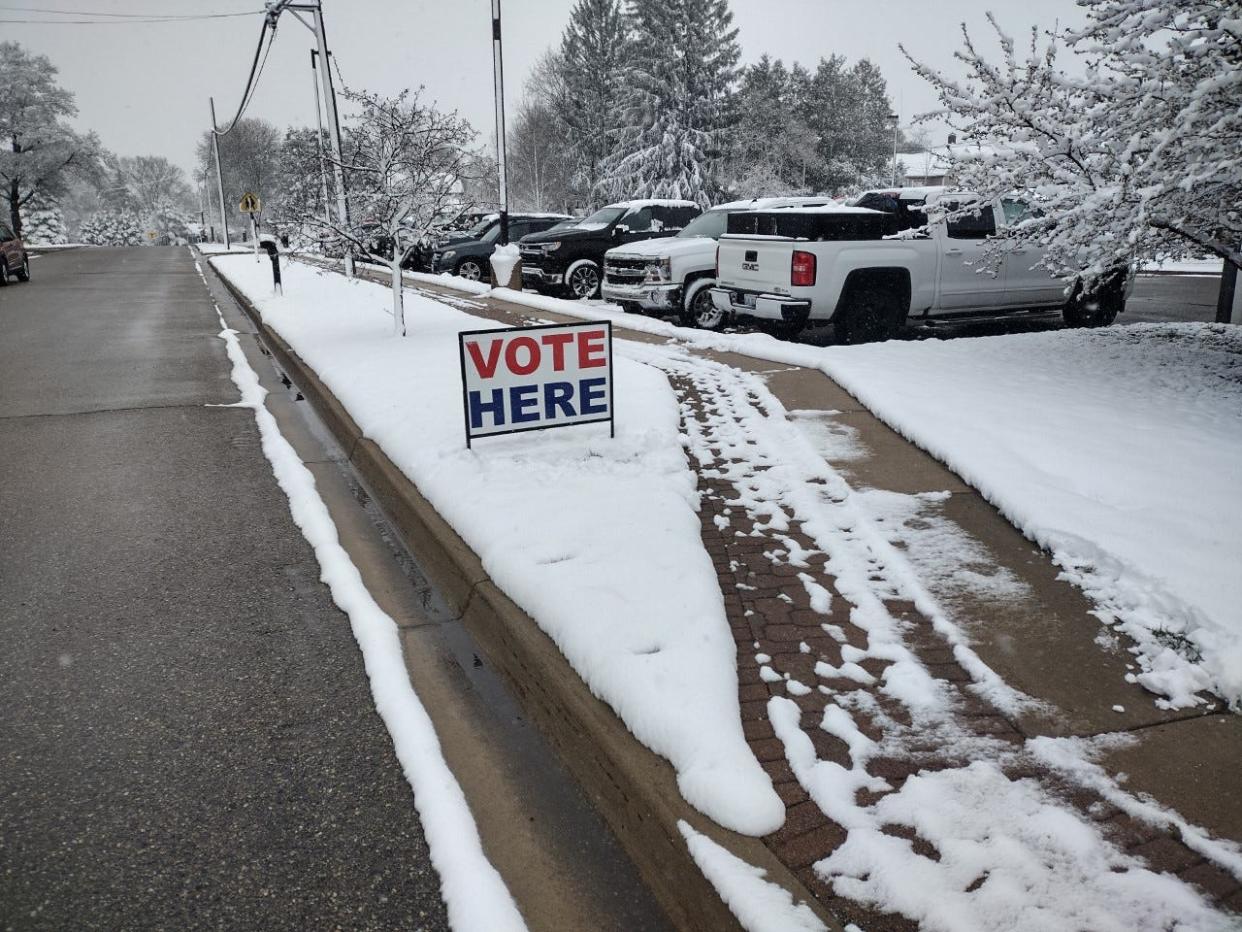 Snow greeted voters on Tuesday at the Gaylord City Hall. There were two millage renewals on the ballot for Otsego County and voters served by the Vanderbilt Area School considered a millage proposal that was defeated last November.