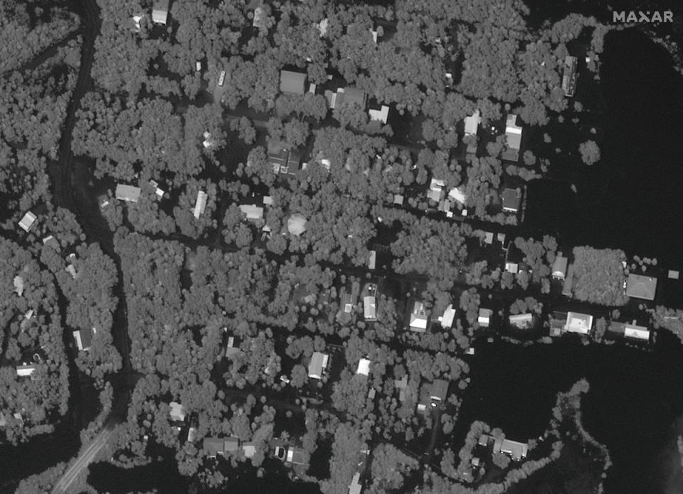 A satellite view shows the flooding in the aftermath of Hurricane Idalia in Ozello, Florida (via REUTERS)