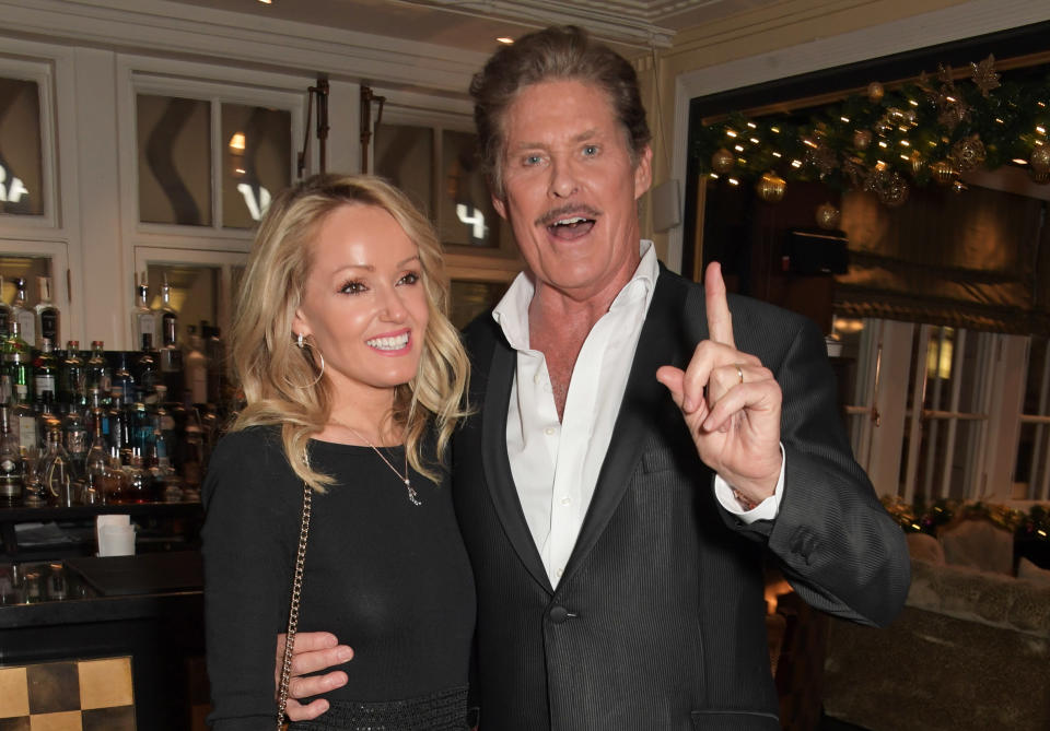 LONDON, ENGLAND - DECEMBER 11:   Hayley Roberts Hasselhoff and David Hasselhoff attend the gala party to celebrate David Hasselhoff joining the cast of the West End production of "9 To 5: The Musical" at The Savoy Theatre on December 11, 2019 in London, England.  (Photo by David M. Benett/Dave Benett/Getty Images)