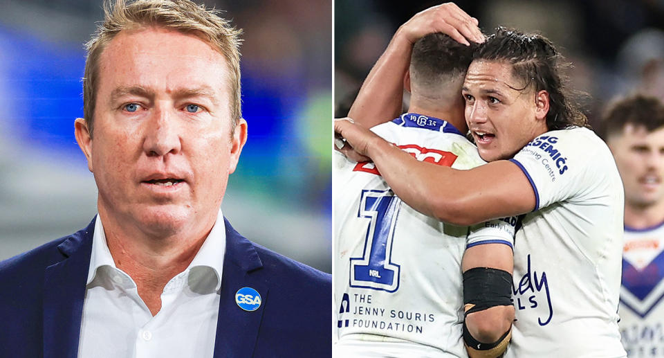 Roosters coach Trent Robinson has thrown his support behind the Bulldogs trainer at the centre of former player Jackson Topine's legal dispute with the NRL club. Pic: Getty