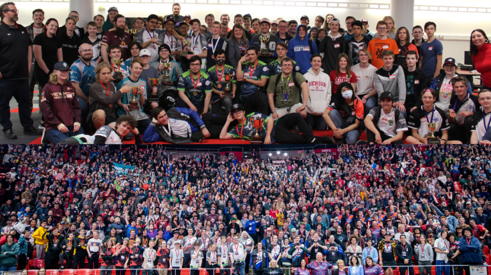 Two images from Ken Garff Esports Spring Celebration events. Three years ago, only a few dozen students attended (top photo). Last year, roughly 2,000 students attended (bottom photo). (credit: Audra Yocom)