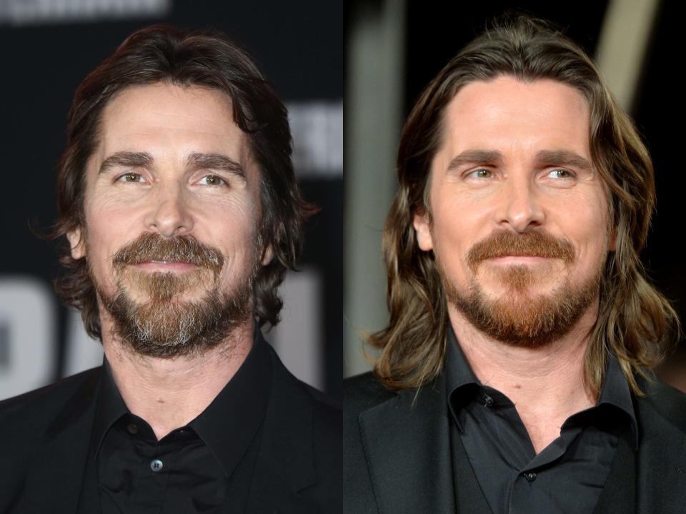 Christian Bale with short hair on the left and long hair on the right