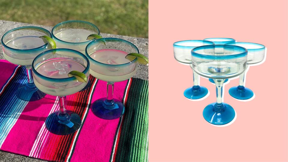 Colorful hand blown glasses add a festive touch for serving margaritas and frozen drinks.