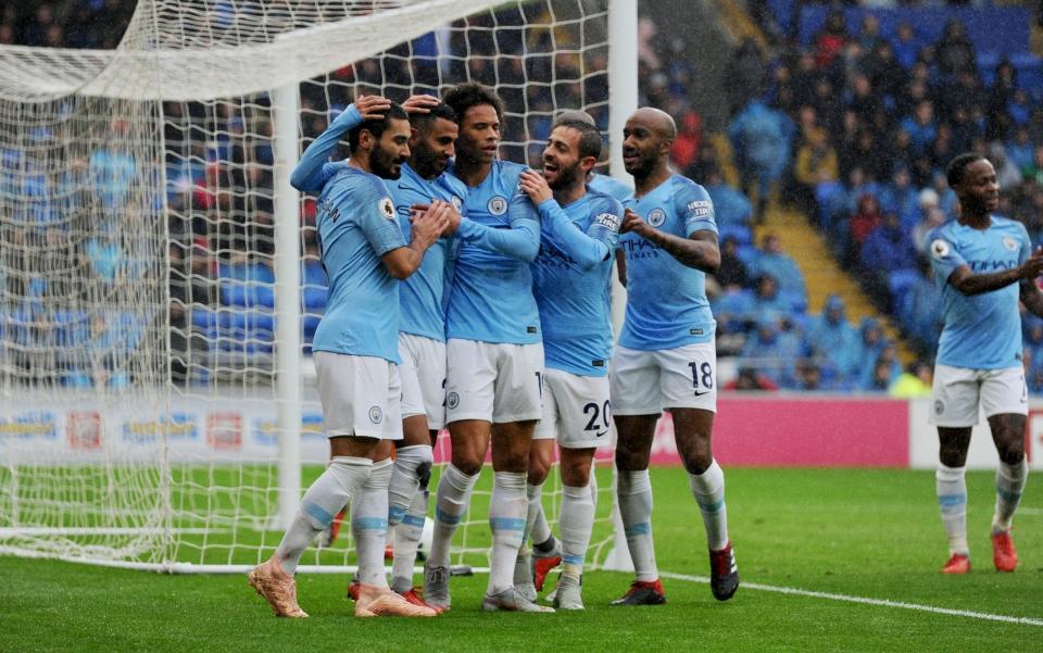 Manchester City celebrate one of their five goals - Getty Images Europe