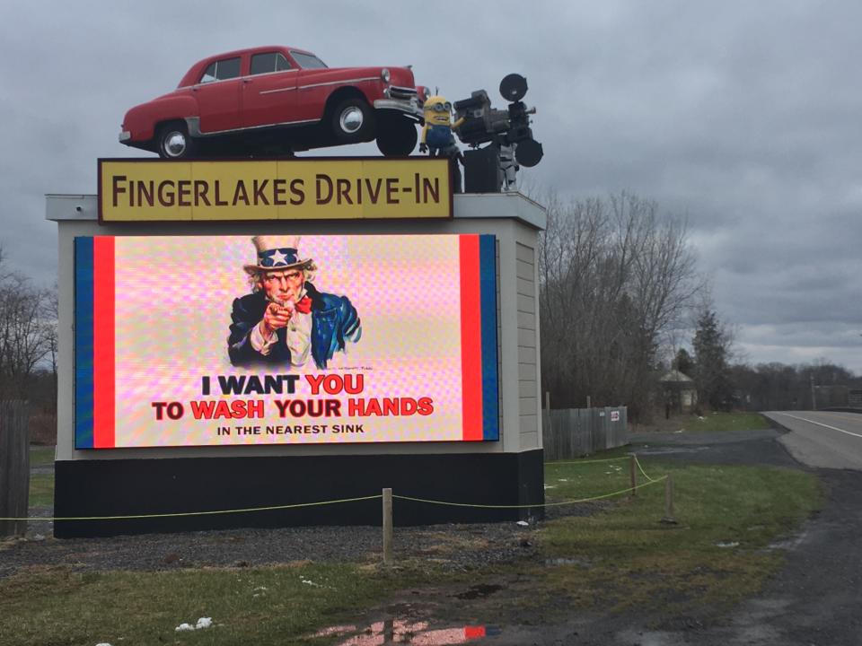 Fingerlakes Drive-In in Auburn, New York, promotes hand hygiene right at the entrance.