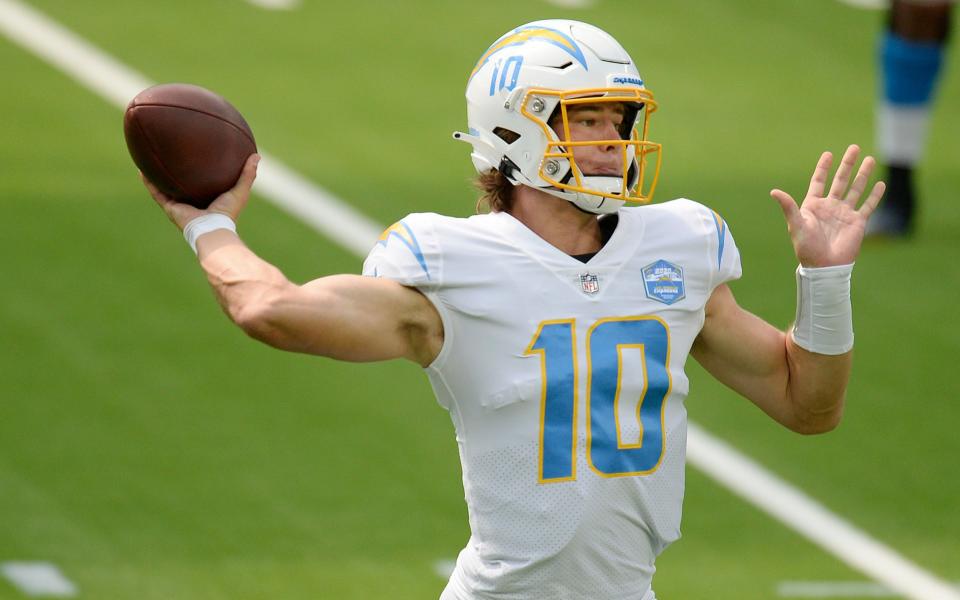 Los Angeles Chargers quarterback Justin Herbert throws against the Kansas City Chiefs during the first half of an NFL football game Sunday, Sept. 20, 2020, in Inglewood, Calif. - AP