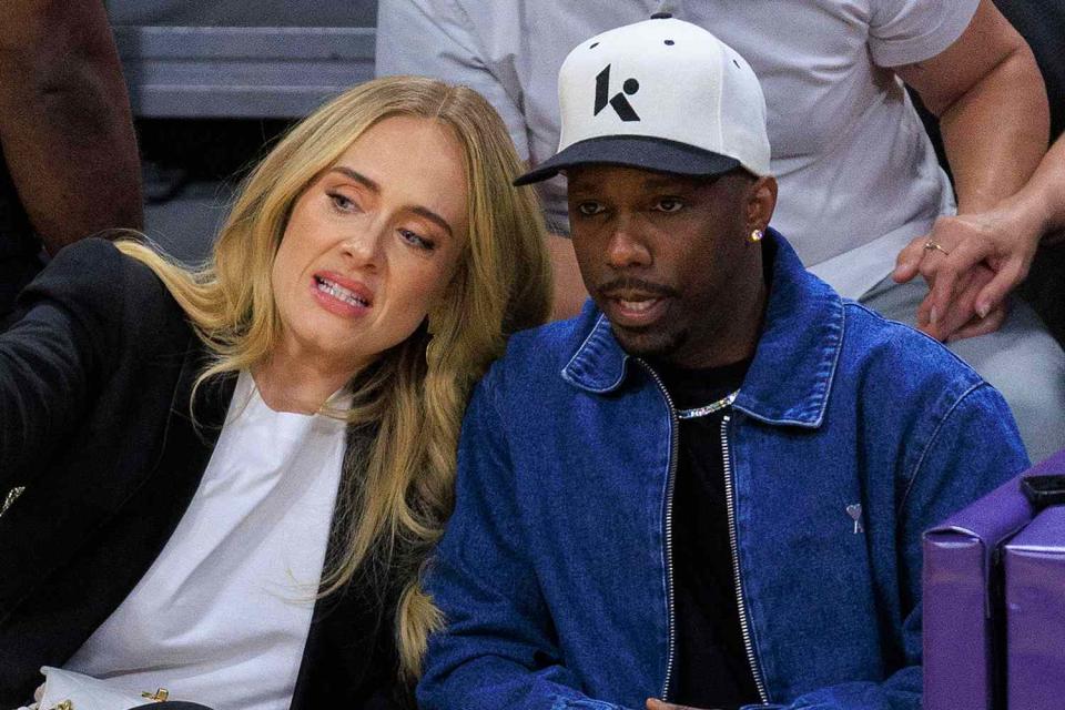 <p>ZUMAPRESS.com / MEGA </p> Adele and Rich Paul at Crypto.com Arena in Los Angeles on April 27