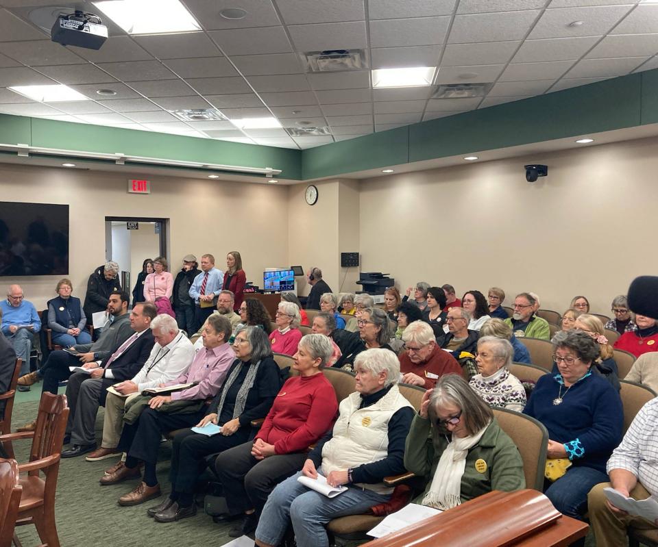 A standing-room-only crowd attends a regular meeting of Erie County Council on March 26, 2024. The majority of attendees were opponents of the Gannon University lease at Blasco Library.