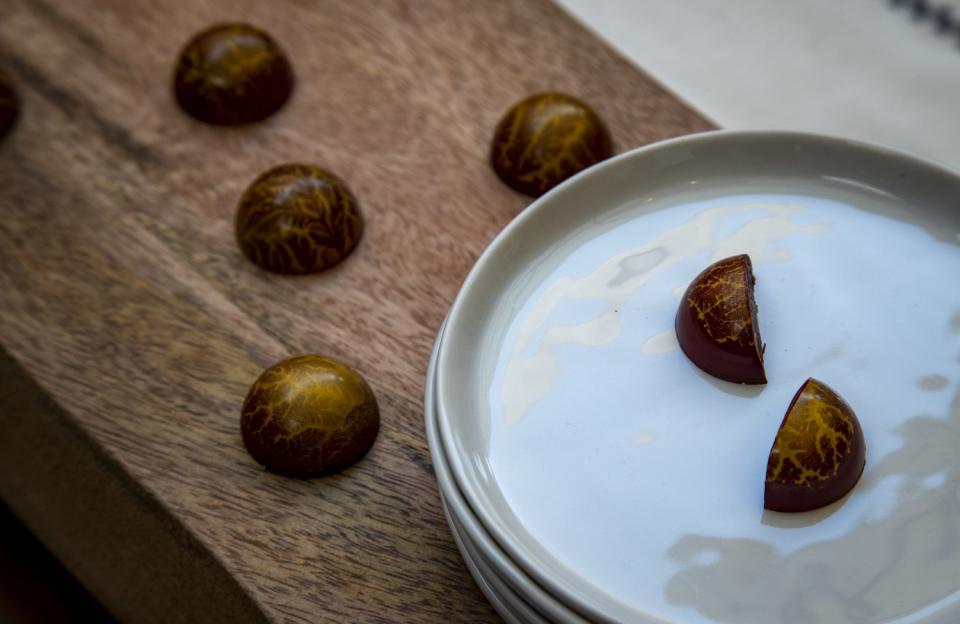 Chocolates on a plate.