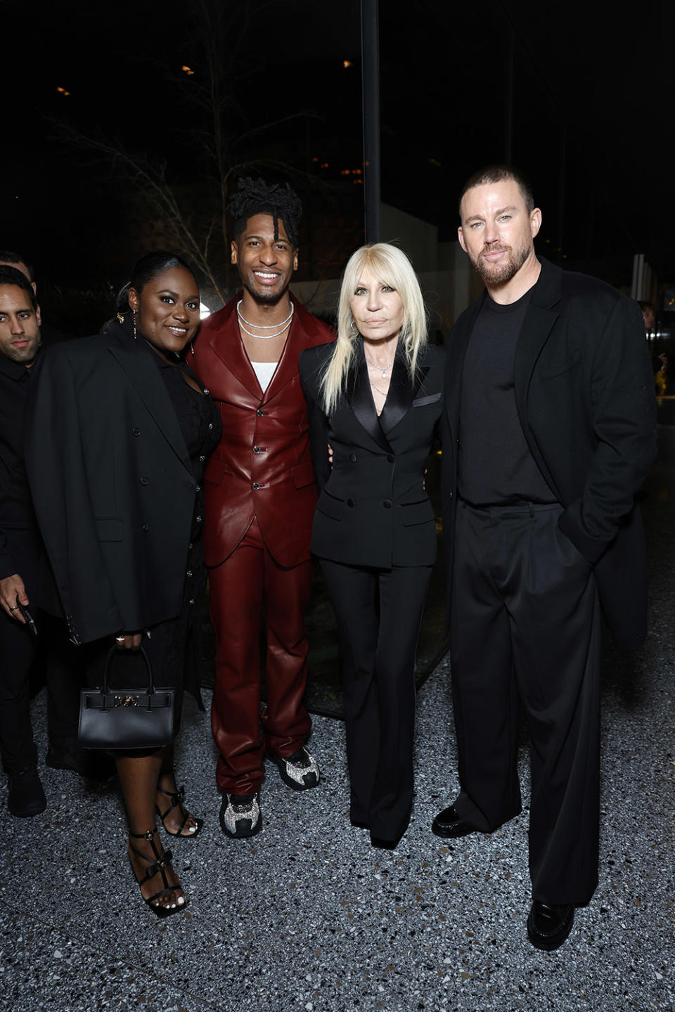 Danielle Brooks, Jon Batiste, Donatella Versace, and Channing Tatum attend Donatella Versace hosts a cocktail party in Los Angeles celebrating Versace icons together with NET-A-PORTER on March 07, 2024 in Los Angeles, California.