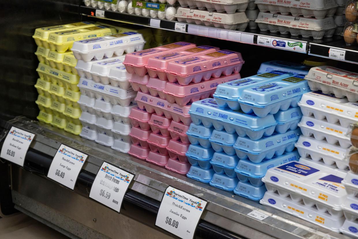 Cartons of eggs are on display in this file photo.