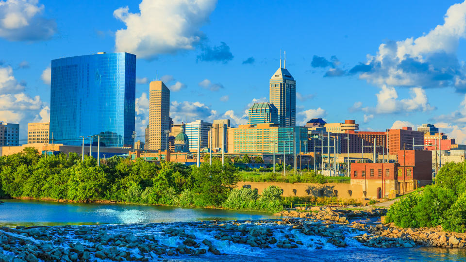 Indianapolis skyline with the White River, Indiana.