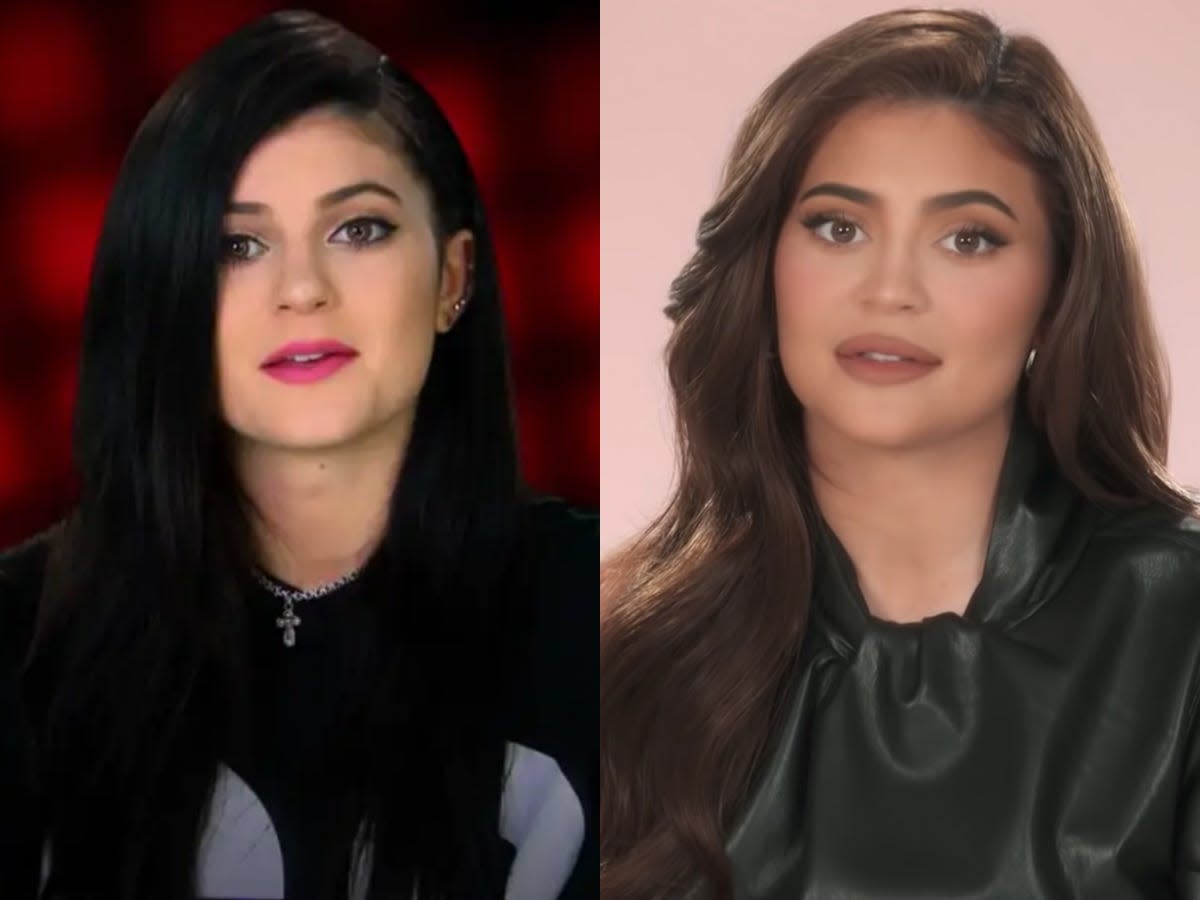 Kylie Jenner on season eight of "Keeping Up With the Kardashians"; Kylie Jenner on season 19 of "Keeping Up With the Kardashians" with pink background