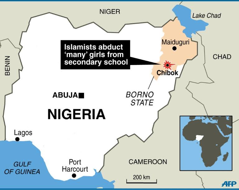 Map locating Chibok in Nigeria's Borno State, site of the abductions