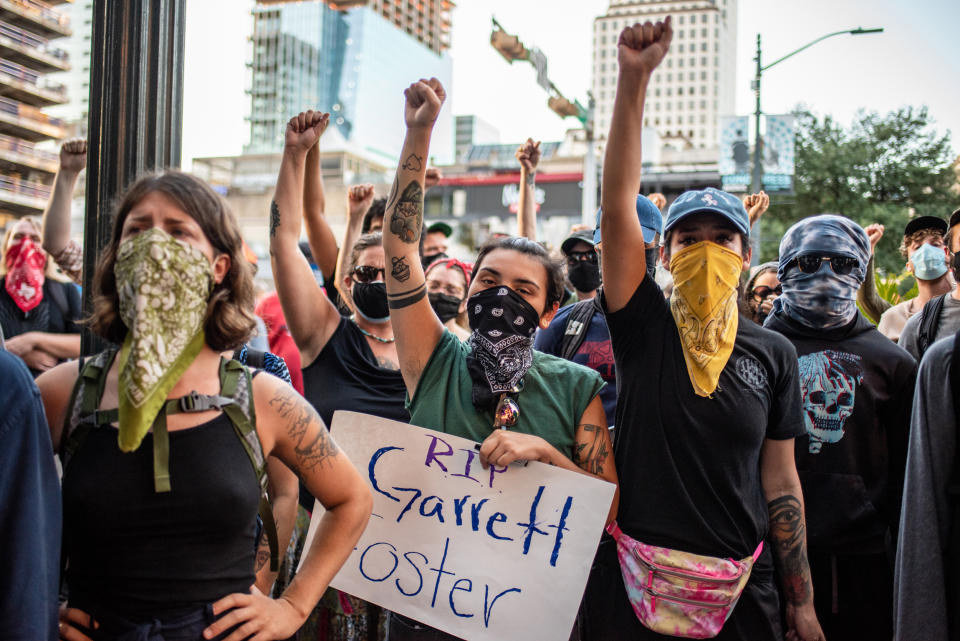 A vigil for Garrett Foster on July 26, 2020 in downtown Austin.  (Sergio Flores / Getty Images)