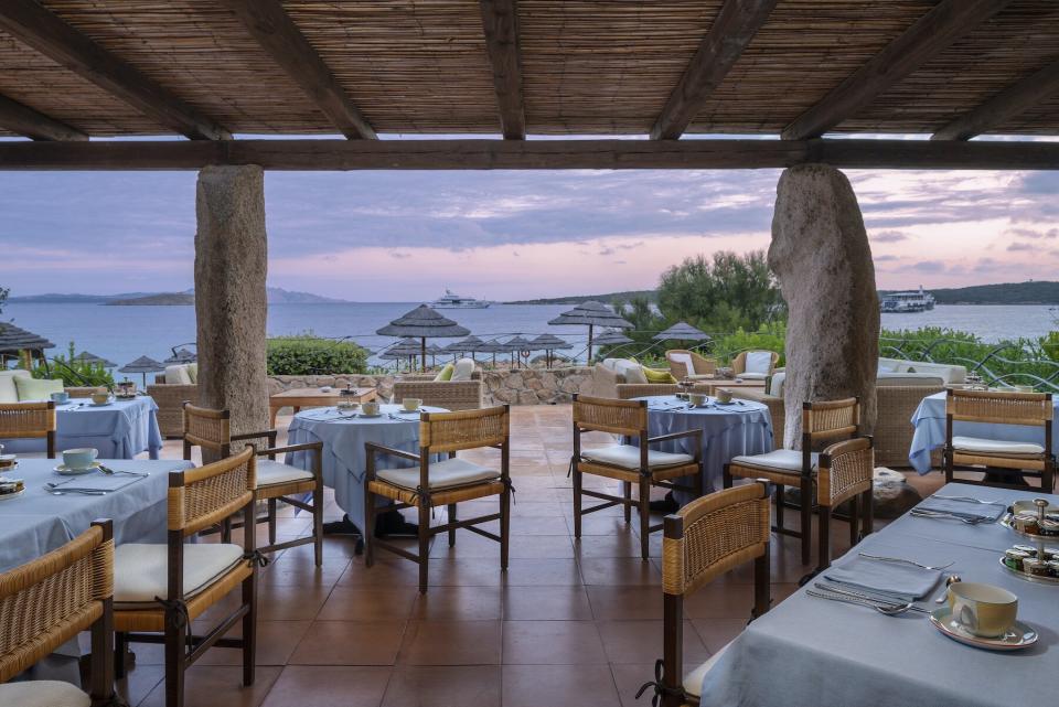 tables overlook the sea at Pitrizza Restaurant in Sardinia