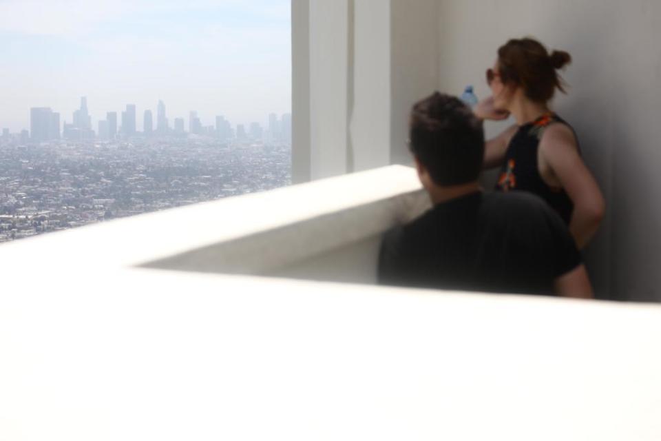 People visit Griffith Observatory on a day rated ‘moderate’ air quality in Los Angeles, California, in June 2019.