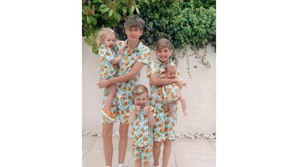 Stacey's kids wearing matching PJ sets