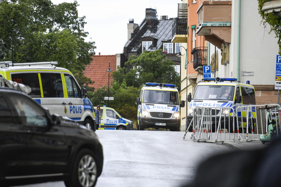 Preparations for a demonstration outside Iraq's embassy in Stockholm, Thursday, July 20, 2023. (Caisa Rasmussen/TT via AP)