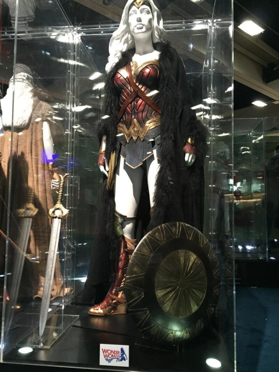 <p>Nearly identical to the costume she wore in <i>BvS</i>, her solo film wardrobe includes sword, shield, golden lasso, tiara, and a fur coat, because, you know, it’s cold in WWI Europe. </p>