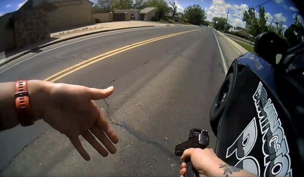 PHOTO: A still from body camera footage during the pursuit of an active shooter in Farmington, New Mexico, on May 15, 2023. (Farmington Police Department)