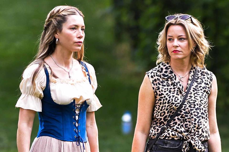 <p>TheImageDirect.com</p> Jessica Biel and Elizabeth Banks are pictured on set of The Better Sister in New York City on June 17, 2024.